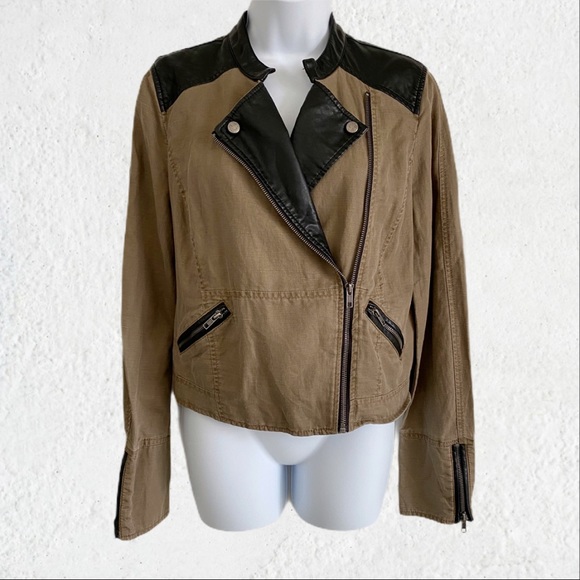 Free People Jackets & Blazers - Free People Mixed Media Faux Leather Linen Moto 8